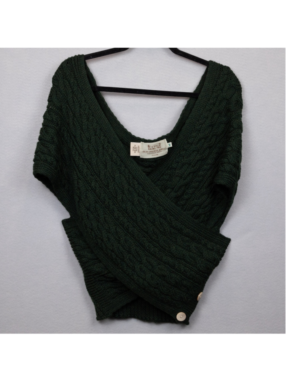 Aran Sweater Market green merino wool cable knit sweater wrap-M
